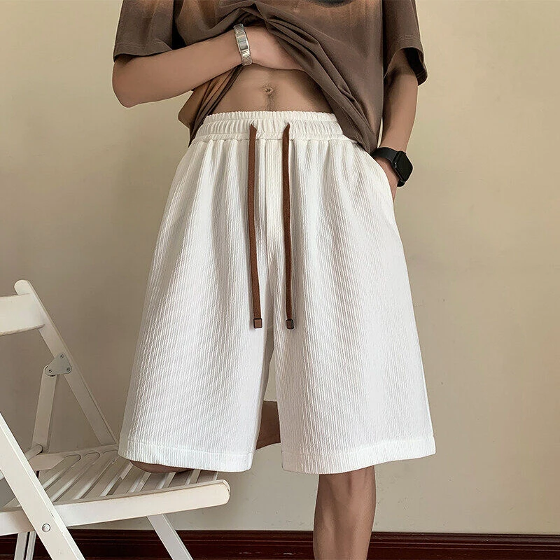 休闲冰丝短裤男2025夏季新款港风大码直筒宽松百搭运动潮流抽绳裤