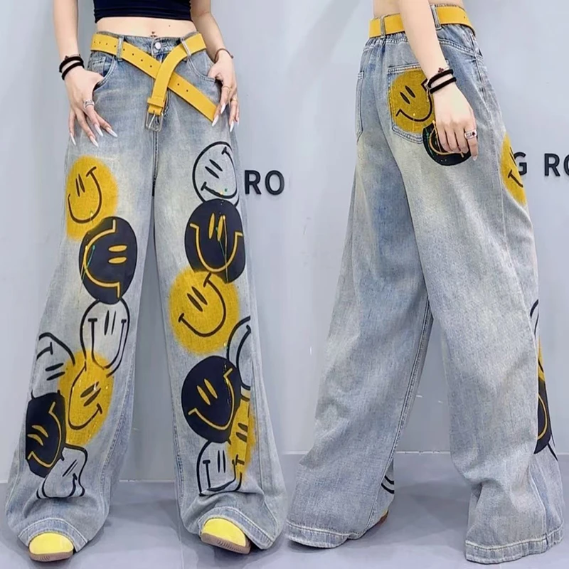 春夏复古阔腿牛仔裤女2025新款时尚个性设计直筒休闲长裤子-1161