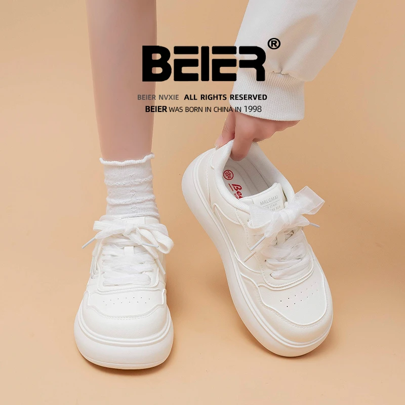 BEIER仙女风厚底小白鞋2025秋季新款板鞋运动休闲韩版女鞋子2963