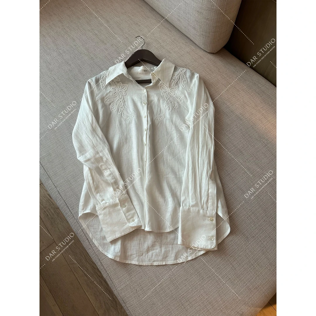 DAR STUDIO 深圳货【微醺白调】100亚麻立体勾花重工衬衫88295