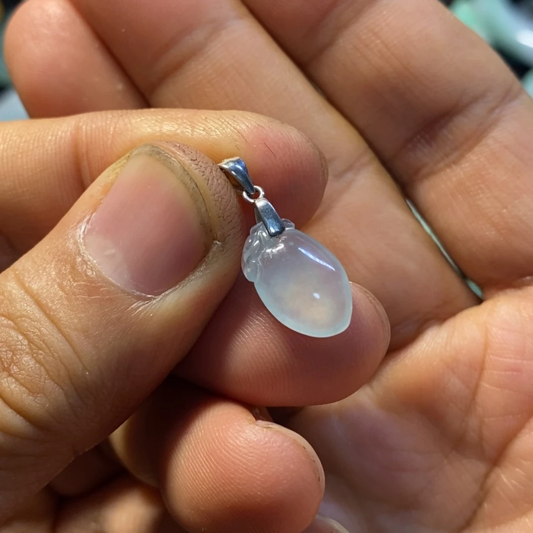 翡翠银S925镶嵌颈饰天然缅甸翡翠A货冰福瓜吊坠