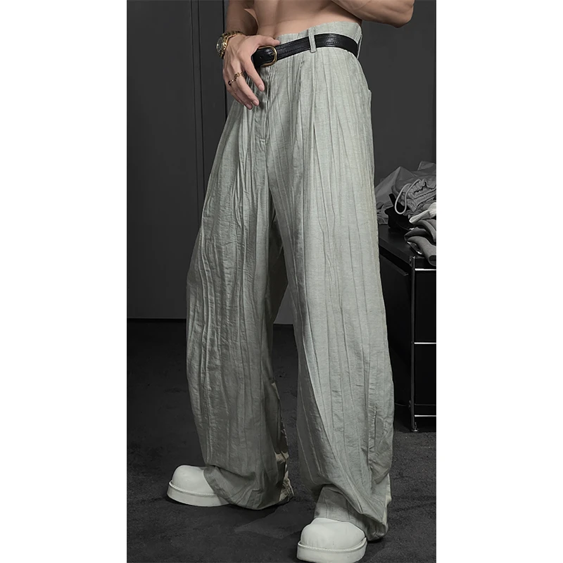 龙叨叨2024新品高级感纹理感褶皱设计休闲长裤潮流宽松阔腿裤子男