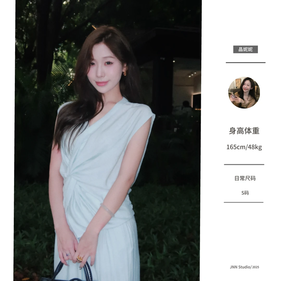 【妮晶晶】2025/YH|盛夏物语   不对称解构扭结上衣/双褶阔腿裤套装