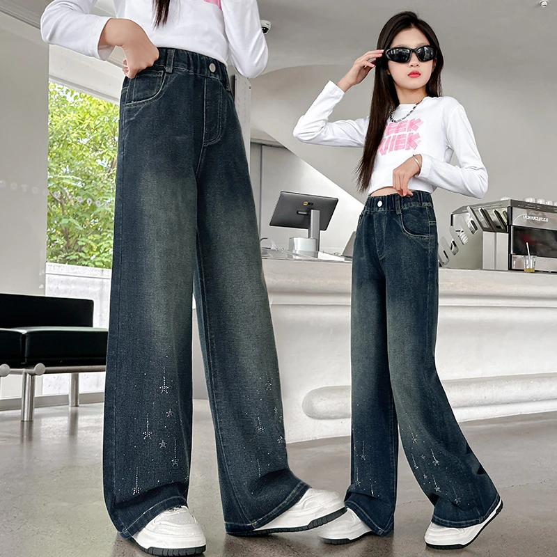 女童阔腿牛仔裤春秋季儿童中大童装新款2025小女孩裤子G7时尚百搭