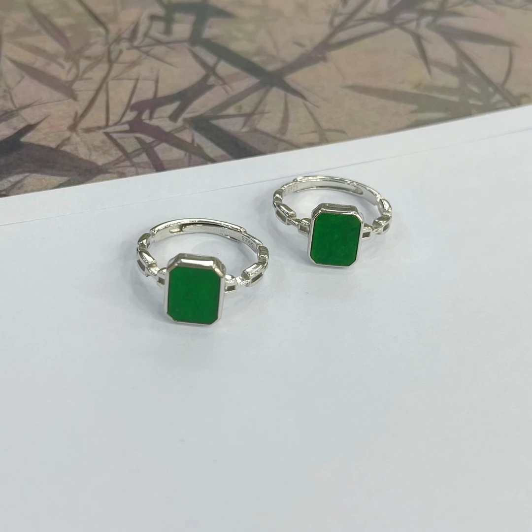 【小宝珠宝】30 T87362-S925银镶嵌翡翠戒指-多样性发其一-9*8*3mm