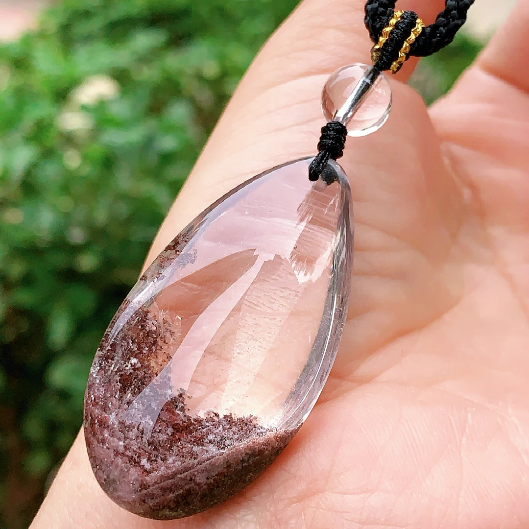 东海水晶天然彩幽灵水晶水滴吊坠毛衣链平安项坠男女款聚宝盆饰品