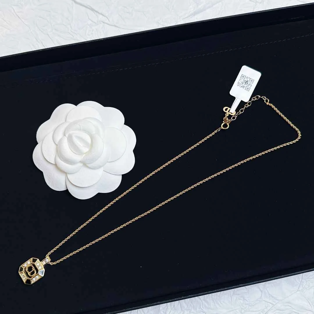 95新 DIOR/迪奥 柚礼中古/迪奥方形黑金CD项链LZ503385