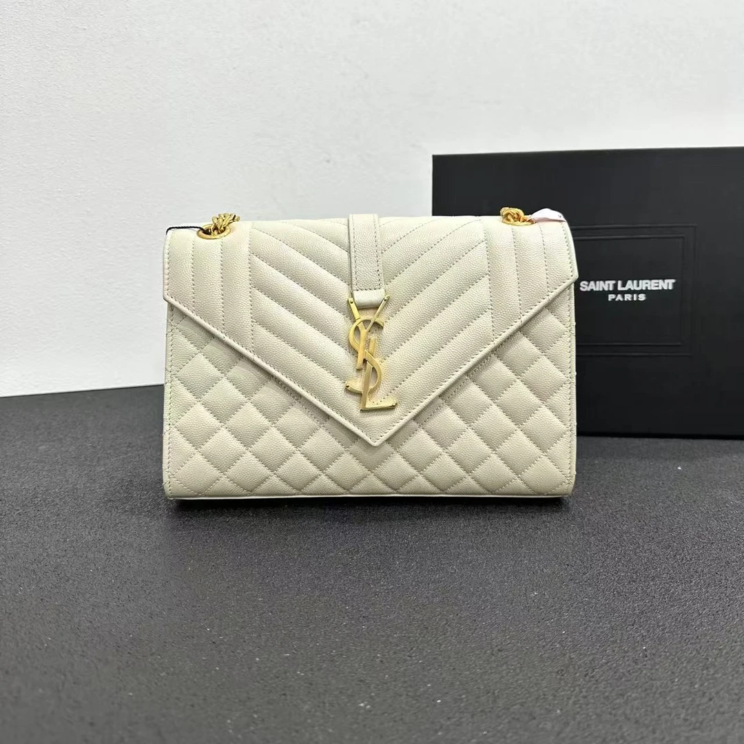 未使用 YSL/圣罗兰 壹所/信封 鱼子酱 中号 白金 新款 闲置 元旦