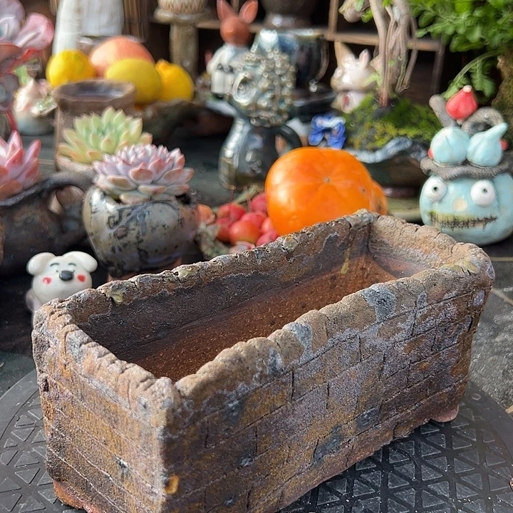 粗陶手工高温花盆