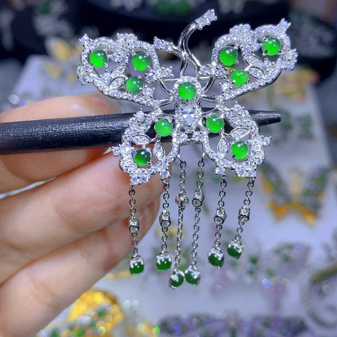 翡翠颈饰银S925镶嵌天然翡翠