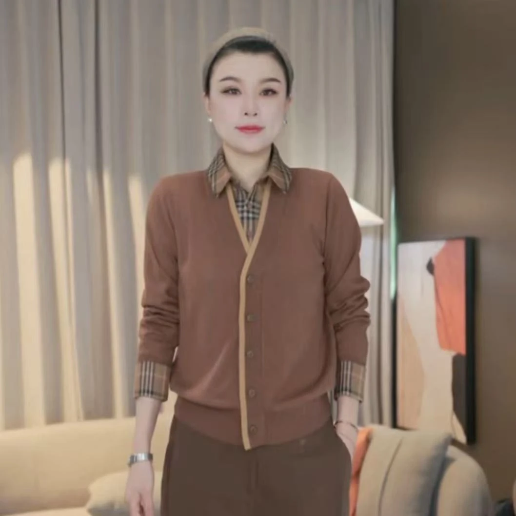 【涵舒可】假两件拼接经典格子针织衫