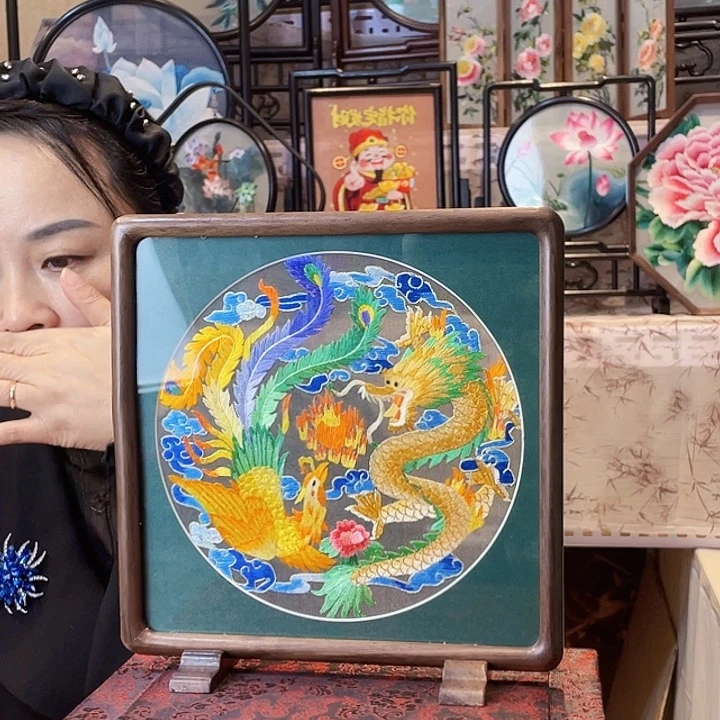 织绣苏绣摆台胡桃木手工双面