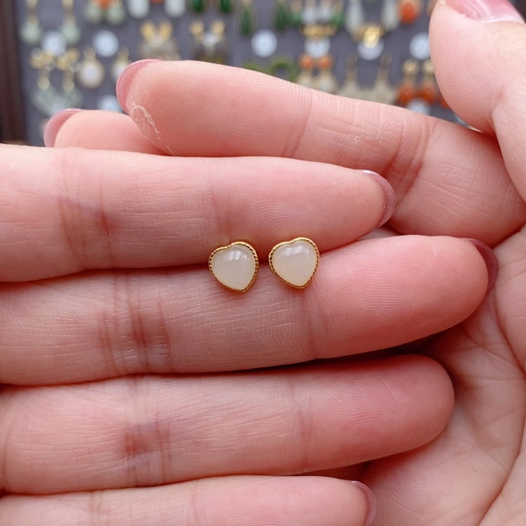 银S925镶嵌和田玉耳饰