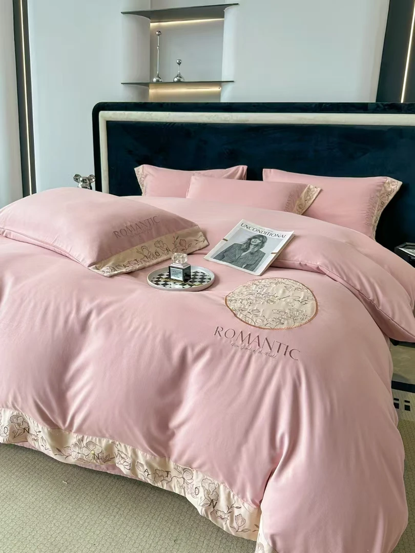 【专柜断码】高端超柔天丝棉欧式专版刺绣四件套-枫岚/嫩粉