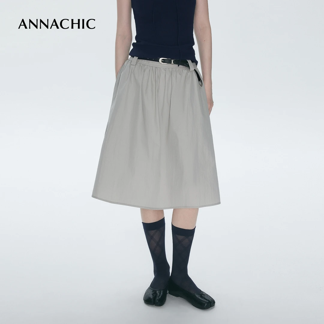 ANNACHIC邂逅自在时刻_M1u系复古工装半裙 遮胯显瘦a字半身裙中裙