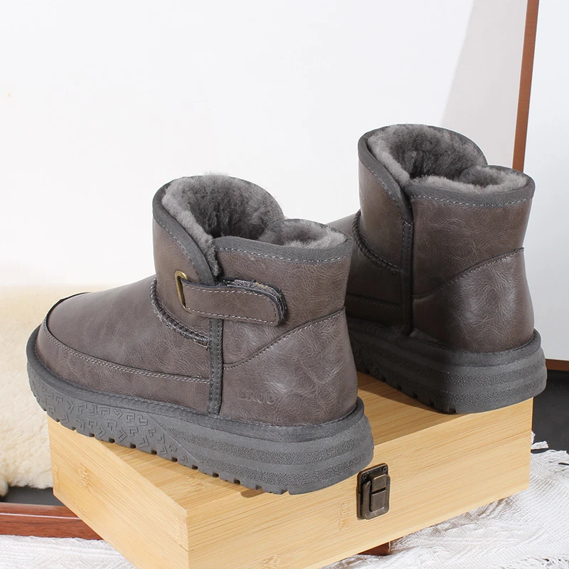 皮面+内里全羊毛！ZZ-241 男士加绒加厚卡皮巴拉魔术贴短筒雪地靴