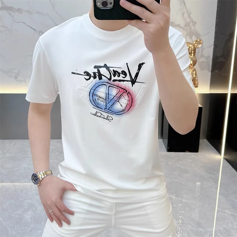 时尚潮流半袖简约夏季潮流百搭T恤春夏圆领印花轻奢