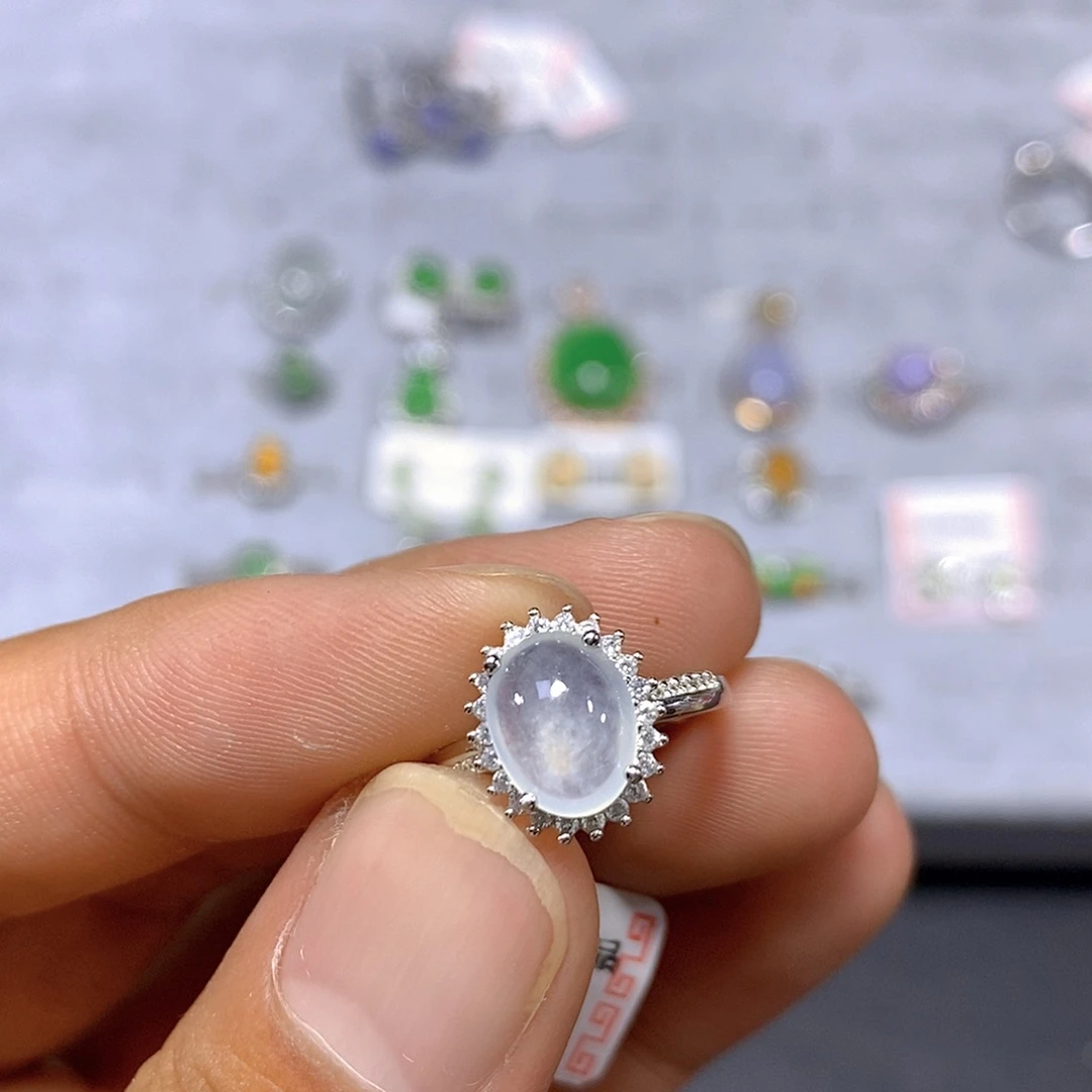 翡翠戒指银S925镶嵌27号