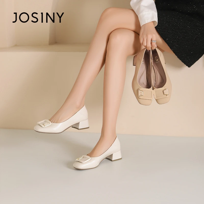 卓诗尼玛丽珍浅口2025春季新款气质通勤粗跟鞋中跟小皮鞋单鞋