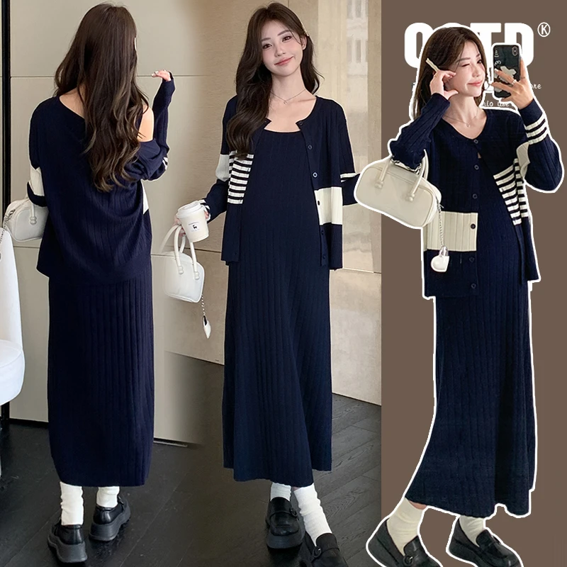 【安安】孕妇装秋季减龄背带裙+开衫两件套韩版孕妇连衣裙套装秋装