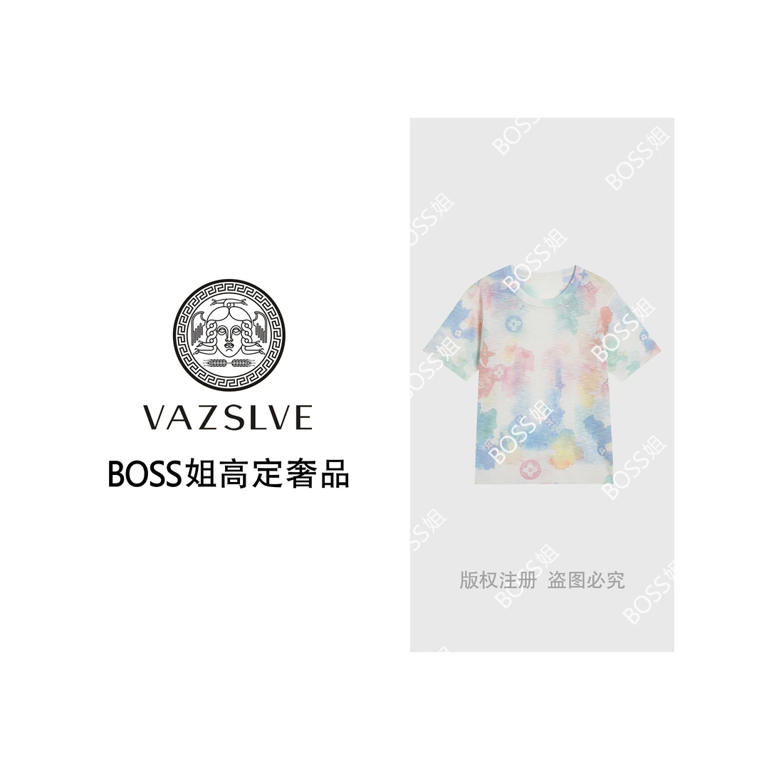 【VAZSLVE/原创设计】5704简约时尚活性印花款短袖针织上衣382-6