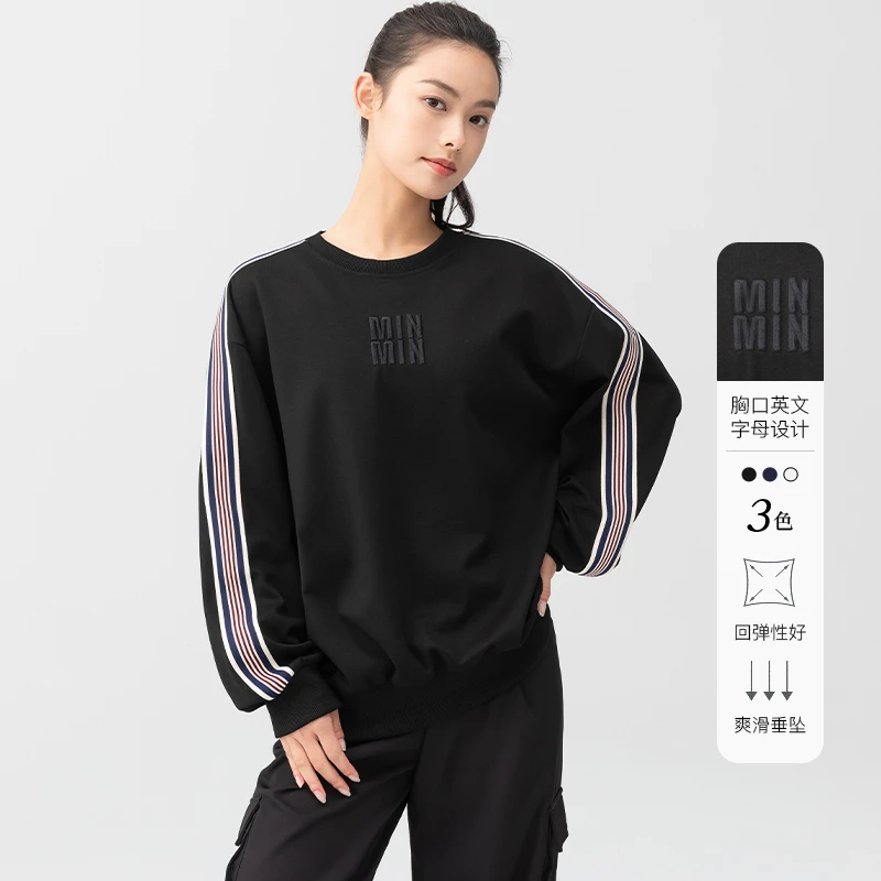 拉夏贝尔秋冬宽松圆领毛衣女25年新款条纹织带设计感休闲百搭长袖