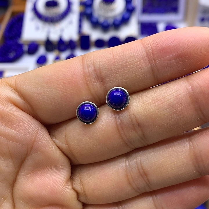 银S925镶嵌青金石耳钉