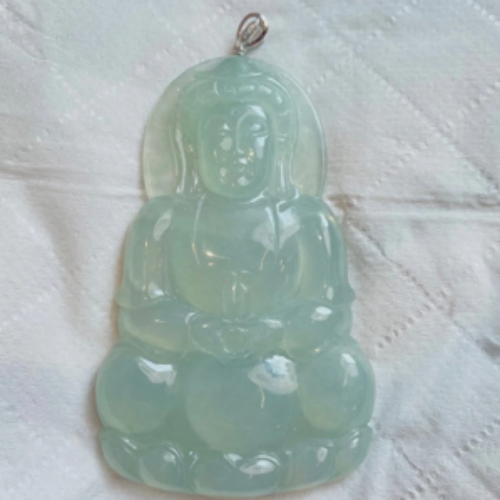 老万福珠宝 天然缅甸A货翡翠冰种观音吊坠