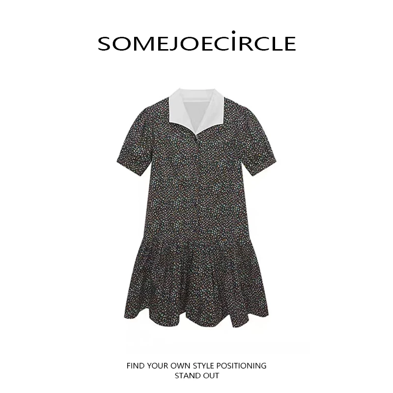 SOMEJOECIRCLE【大D渠道】25秋百搭新款黑色蝴蝶结碎花连衣裙Z6866