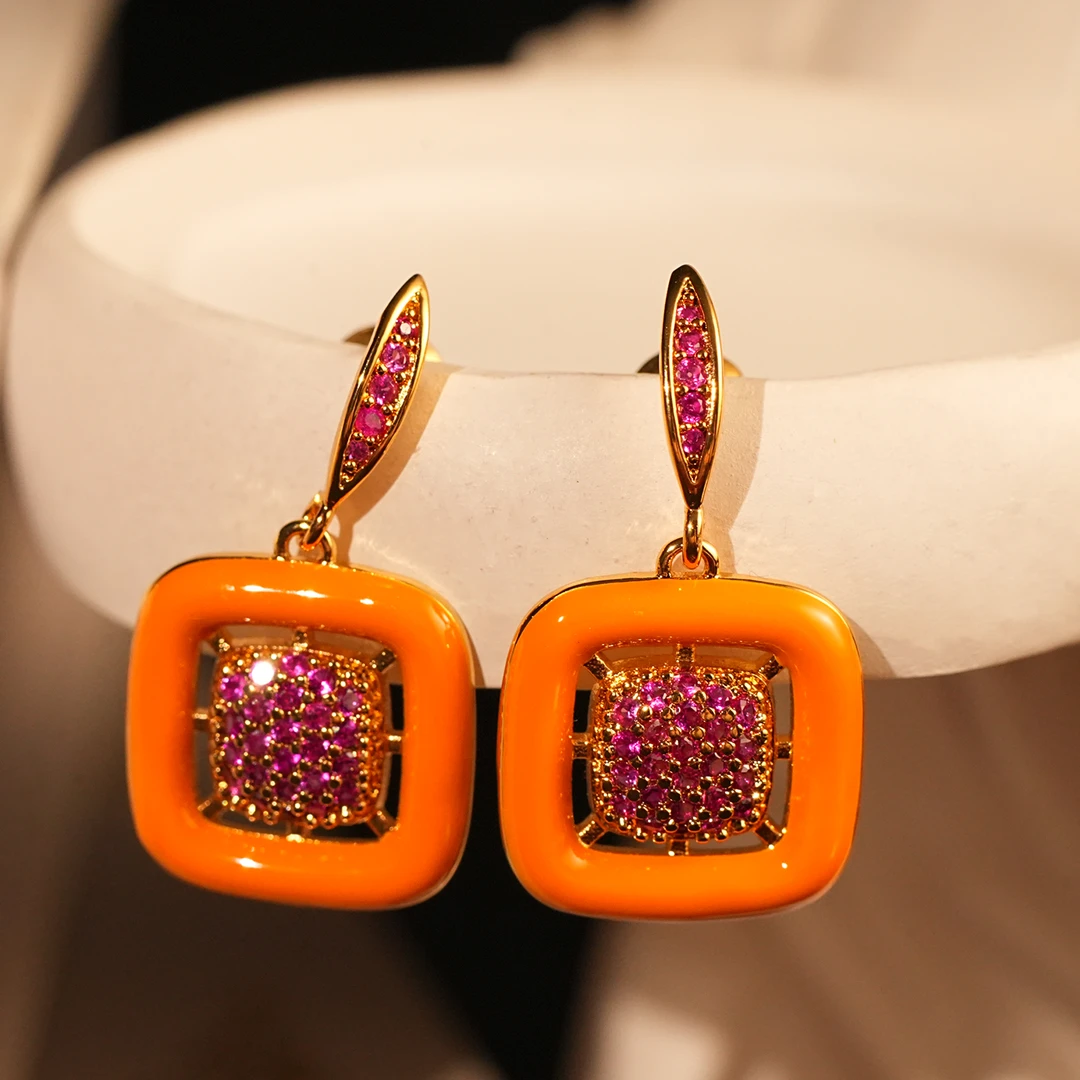 铜合金耳饰 【8638】耳钉 橘子汽水满钻精致简约百搭