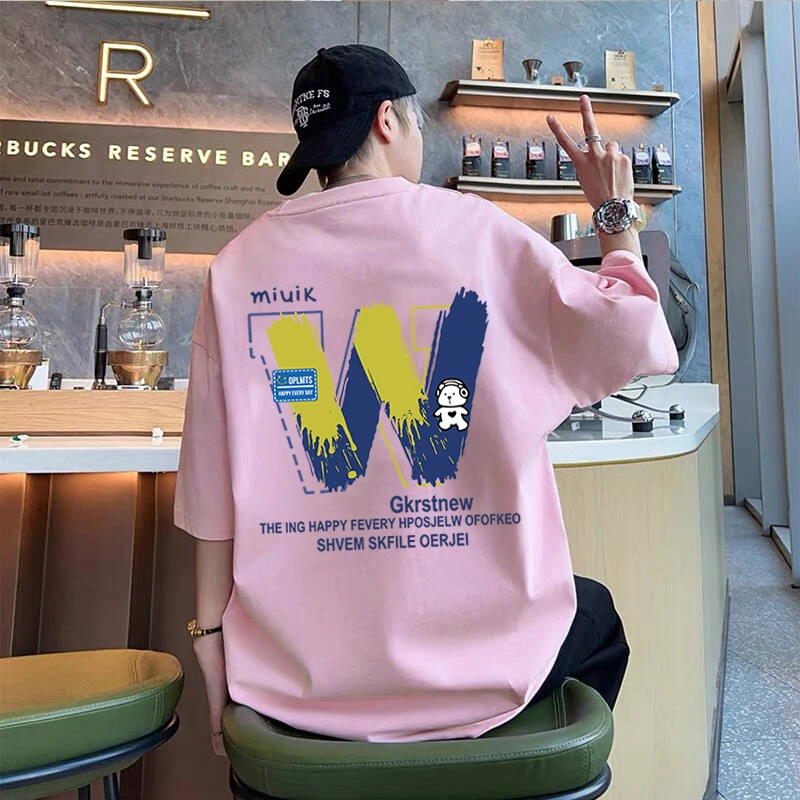 纯棉短袖T恤男女宽松大码上衣ins潮牌美式学生字母半袖青少年学生