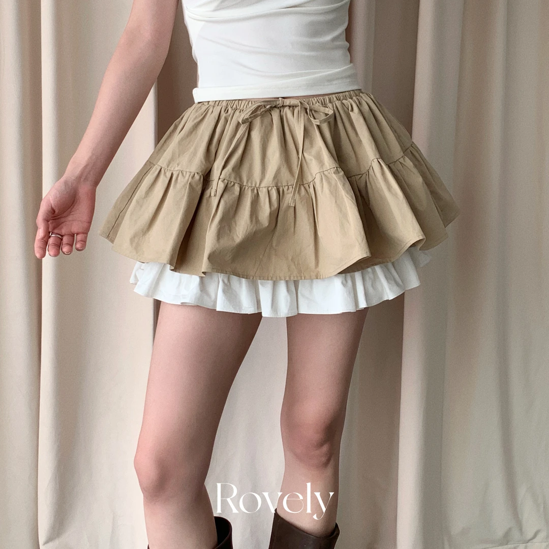 Rovely【Miu系少女】东大门定制显瘦高腰三层拼色拼接百搭半身裙