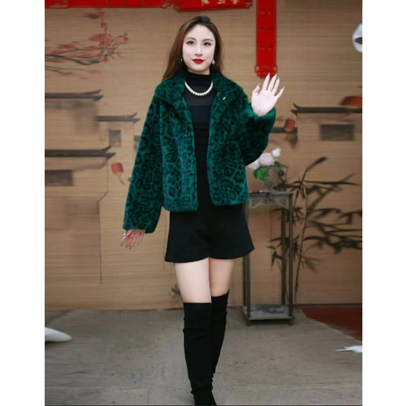 短款豹纹小翻领/立领两穿短款外套显瘦气质秋冬款时尚