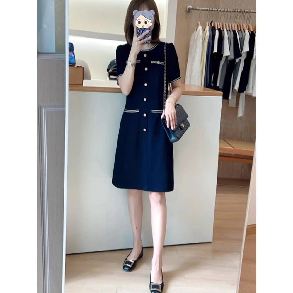 夏季新款小香风气质女神范显瘦短袖连衣裙时尚通勤小个子A字裙子