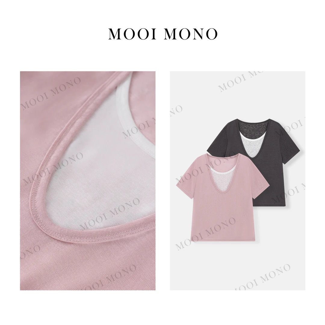 MOOI MONO"双色迷踪"显瘦时尚休闲撞色款鹅蛋领短袖T恤 T764H52
