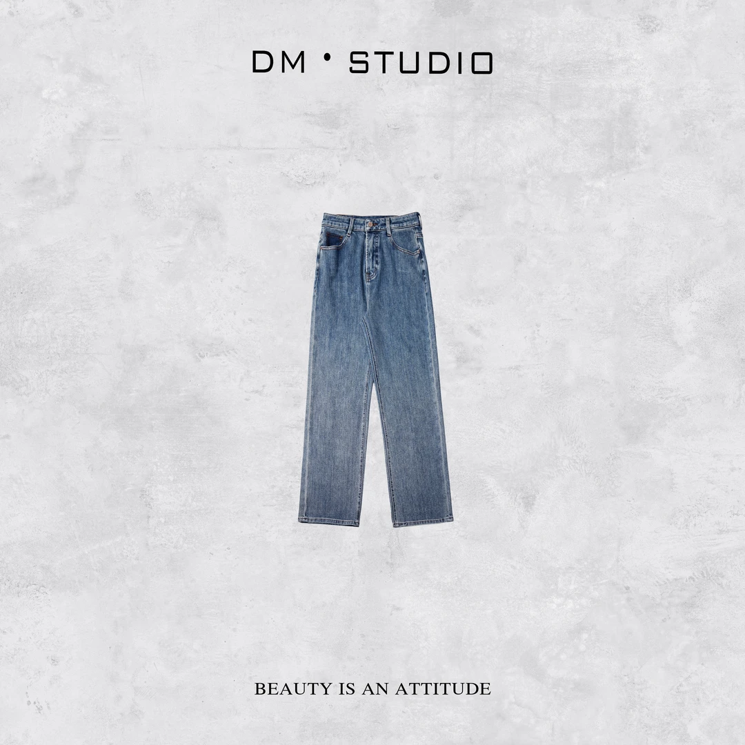 DEDM－DM•STUDIO/百搭显瘦精致日常水洗直筒拖地牛仔裤（GY-20556）