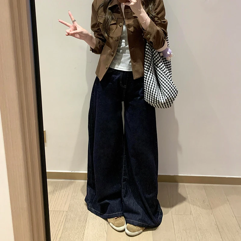 高级感复古宽松显瘦牛仔裤女秋季新款高个子通勤休闲百搭直筒长裤