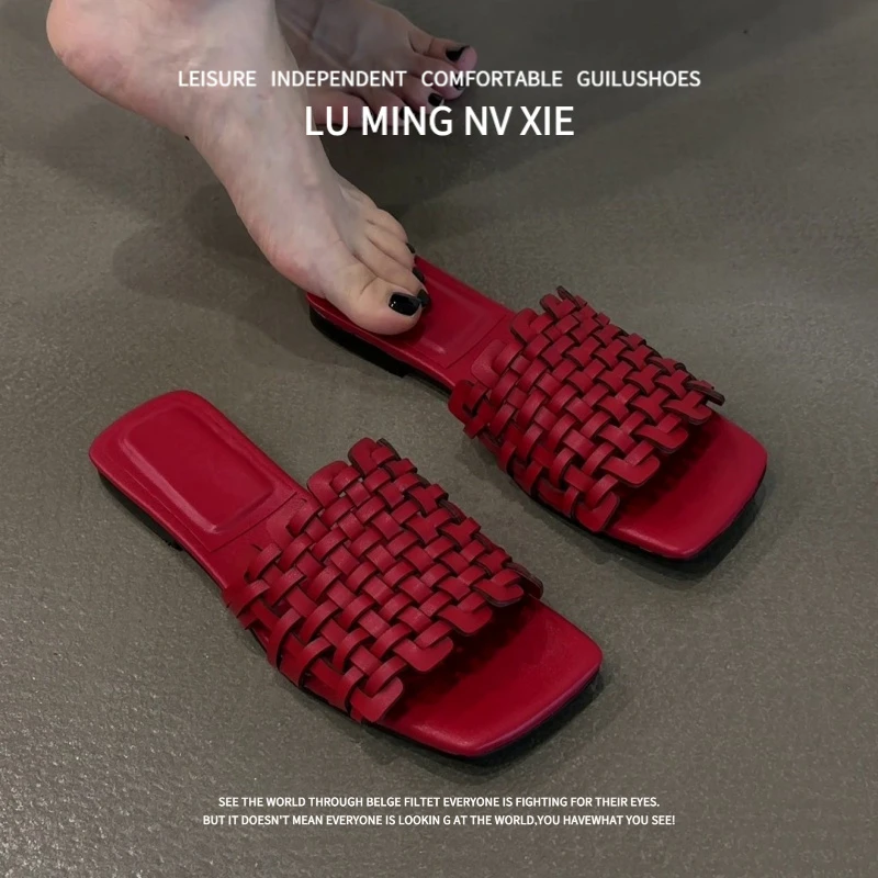 羊皮版~2025新款法式仙女风露趾凉拖鞋女夏外穿百搭夏季一字拖