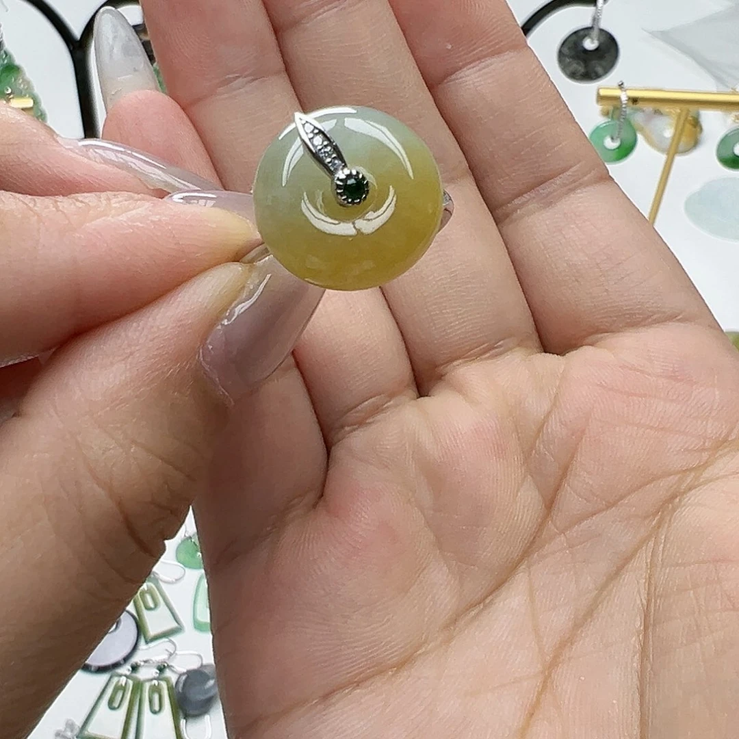 翡翠银S925镶嵌耳饰天然缅甸A货翡翠