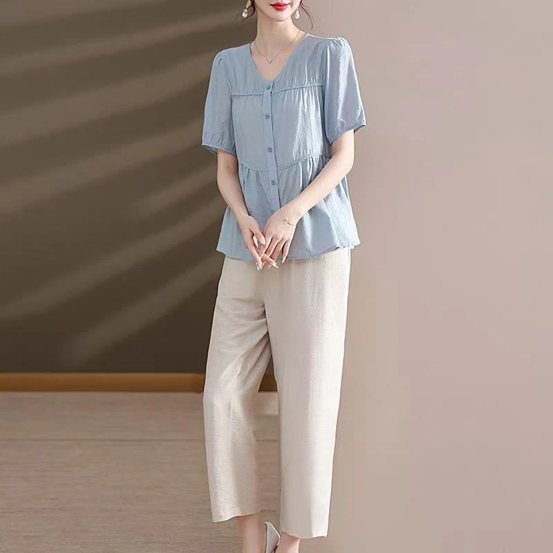 大码女装 胸102-118 水洗棉短袖衬衫9072#