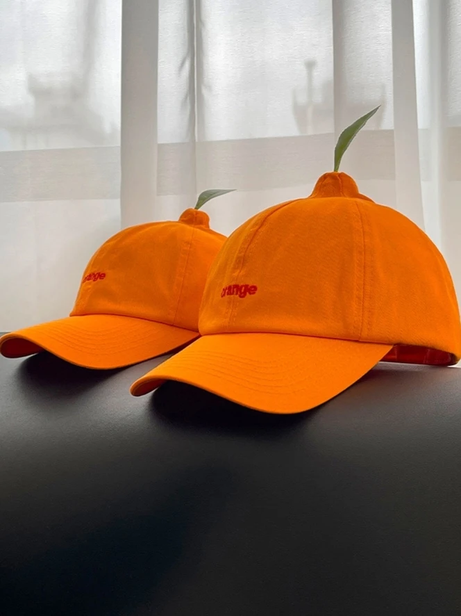 搞怪小众设计款桔子刺绣橘子棒球帽子女显脸小搭软顶鸭舌帽男帽子