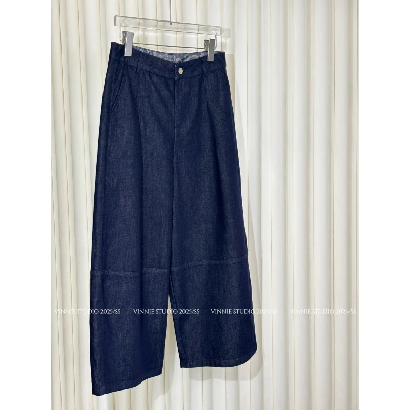 高温妮四季款百搭复古拼接牛仔宽松气球裤  5e52374