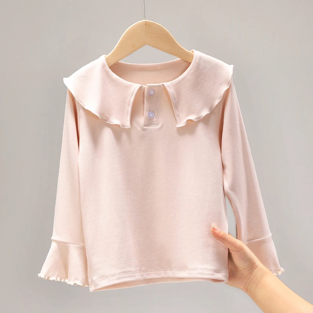 新品 313576 喇叭袖打底衫女童娃娃领薄款春装上衣春游长袖t恤