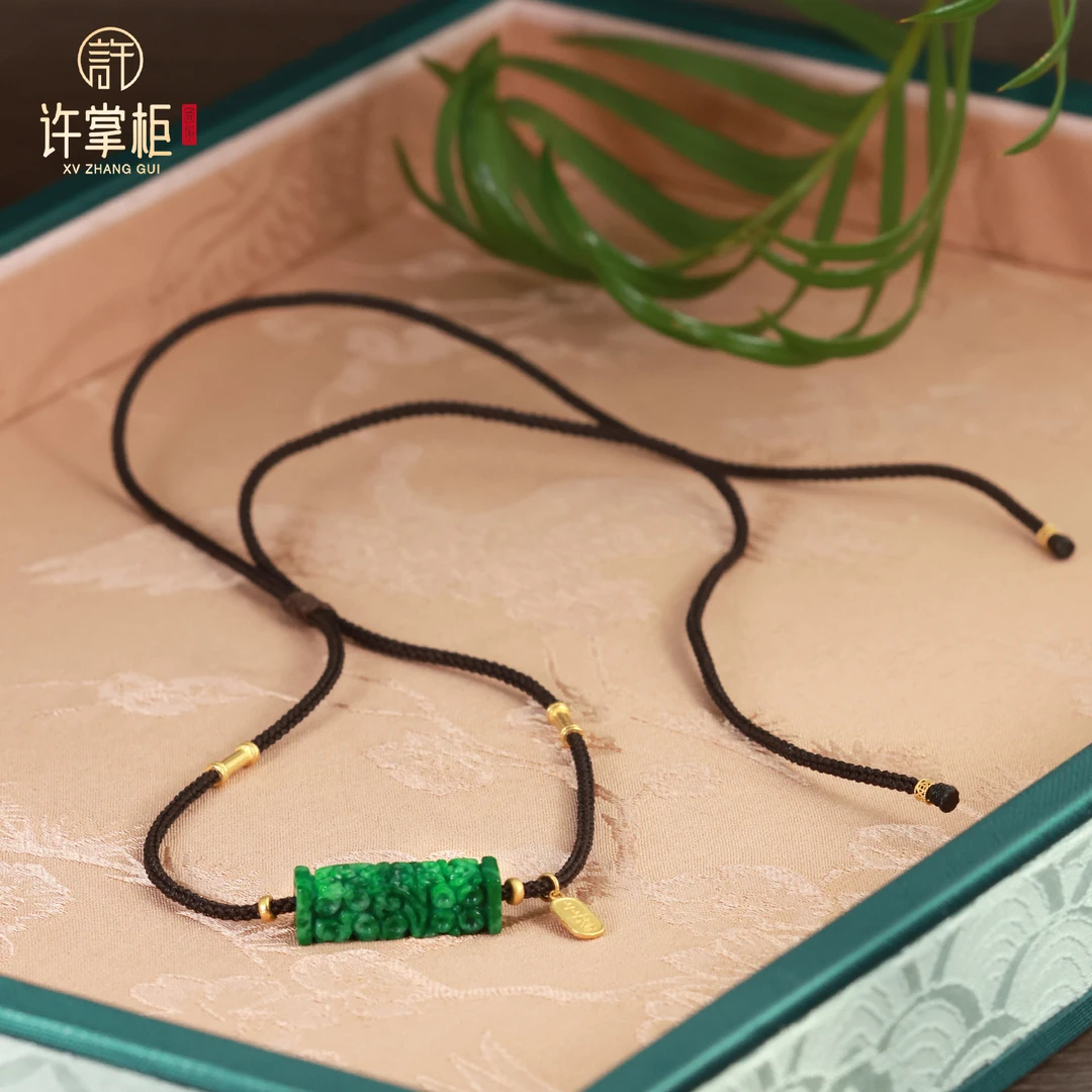 许掌柜｜瑞方翠意 18K金翡翠方柱项链绳配饰天然缅甸翡翠A货原创