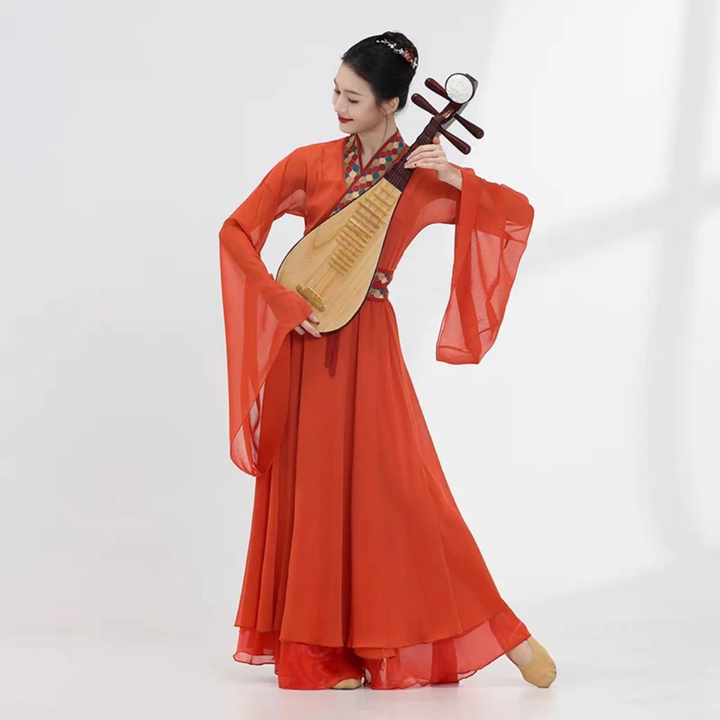 出租古典舞蹈服装水袖服复古红色飘逸表演服长款纱衣中国风演出服
