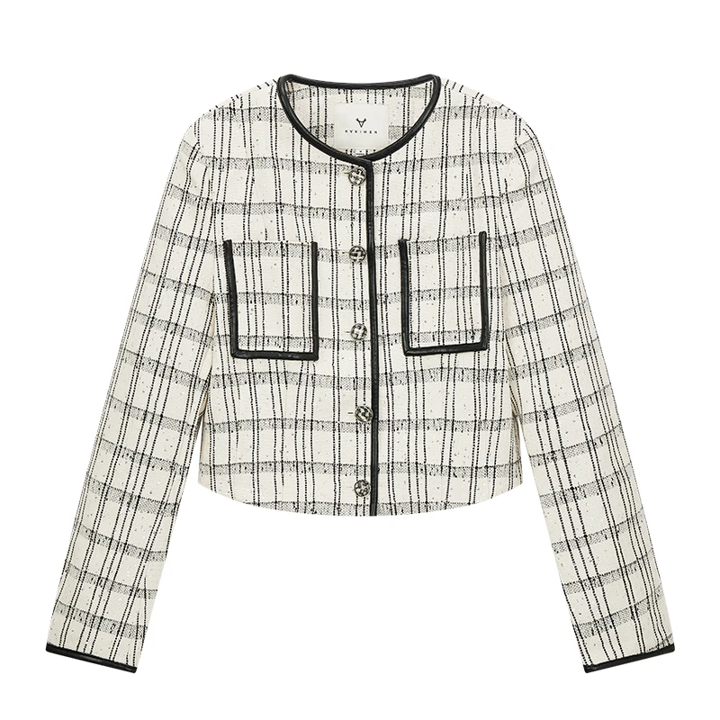 【达人专属】法式格纹线条花呢短款上衣S1094