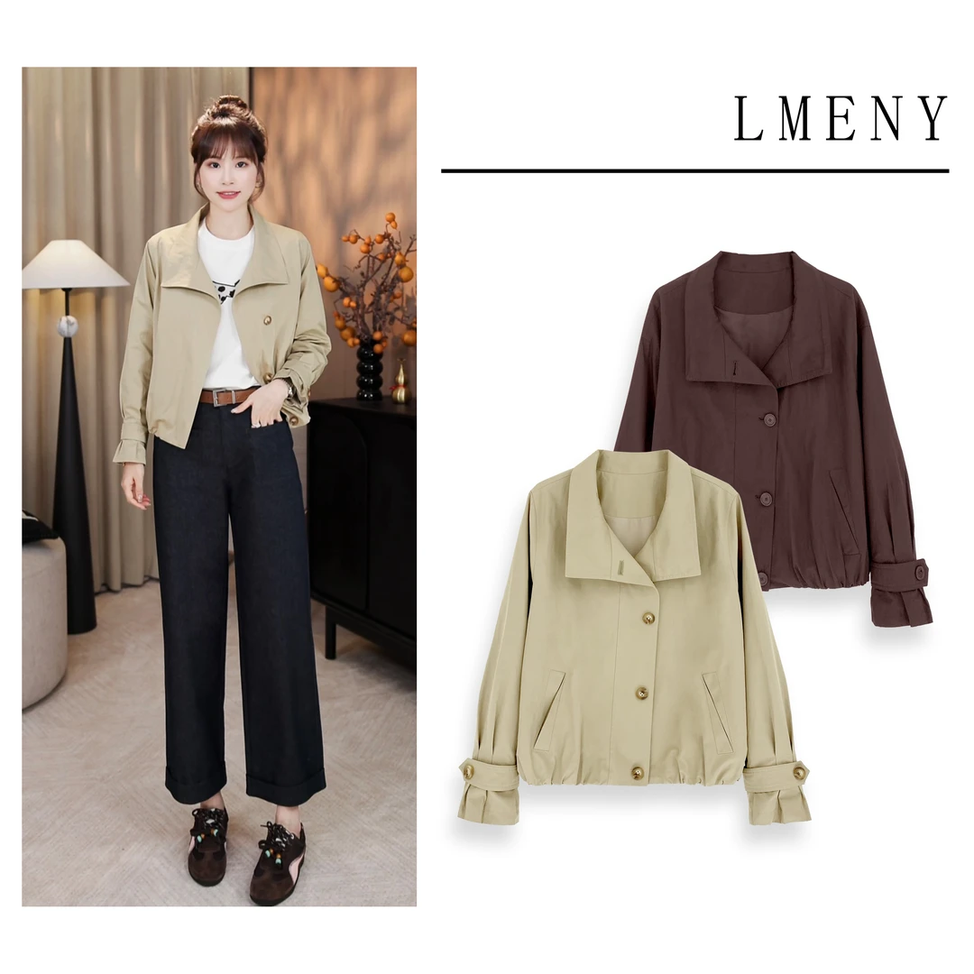 LMENY“轻量风衣”气质立领单排扣高智感初秋短款风衣25CW008