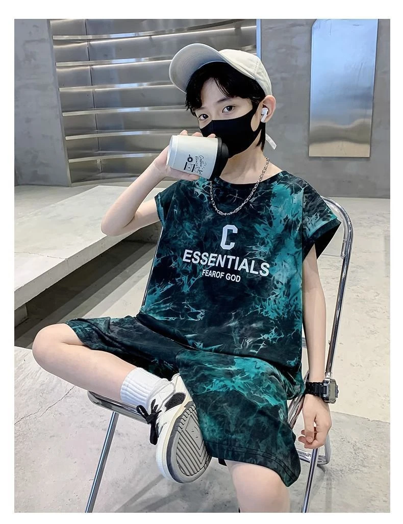 男童夏季透气速干运动背心套装时髦帅气运动洋气休闲夏季薄款男孩