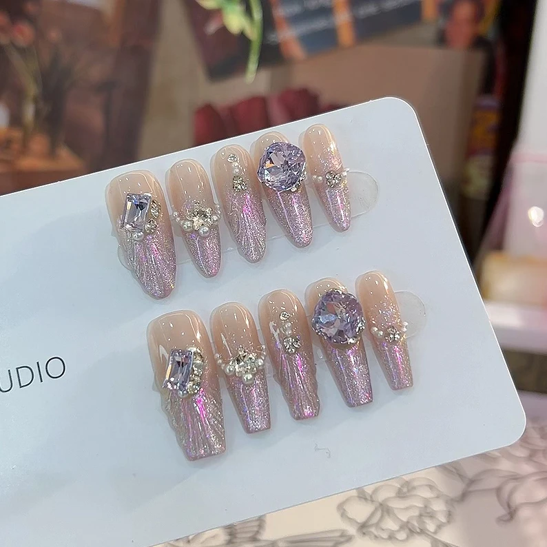 【深海里的星星】纯手工穿戴甲纯欲气质指尖渐变淡雅高级指甲贴冰透