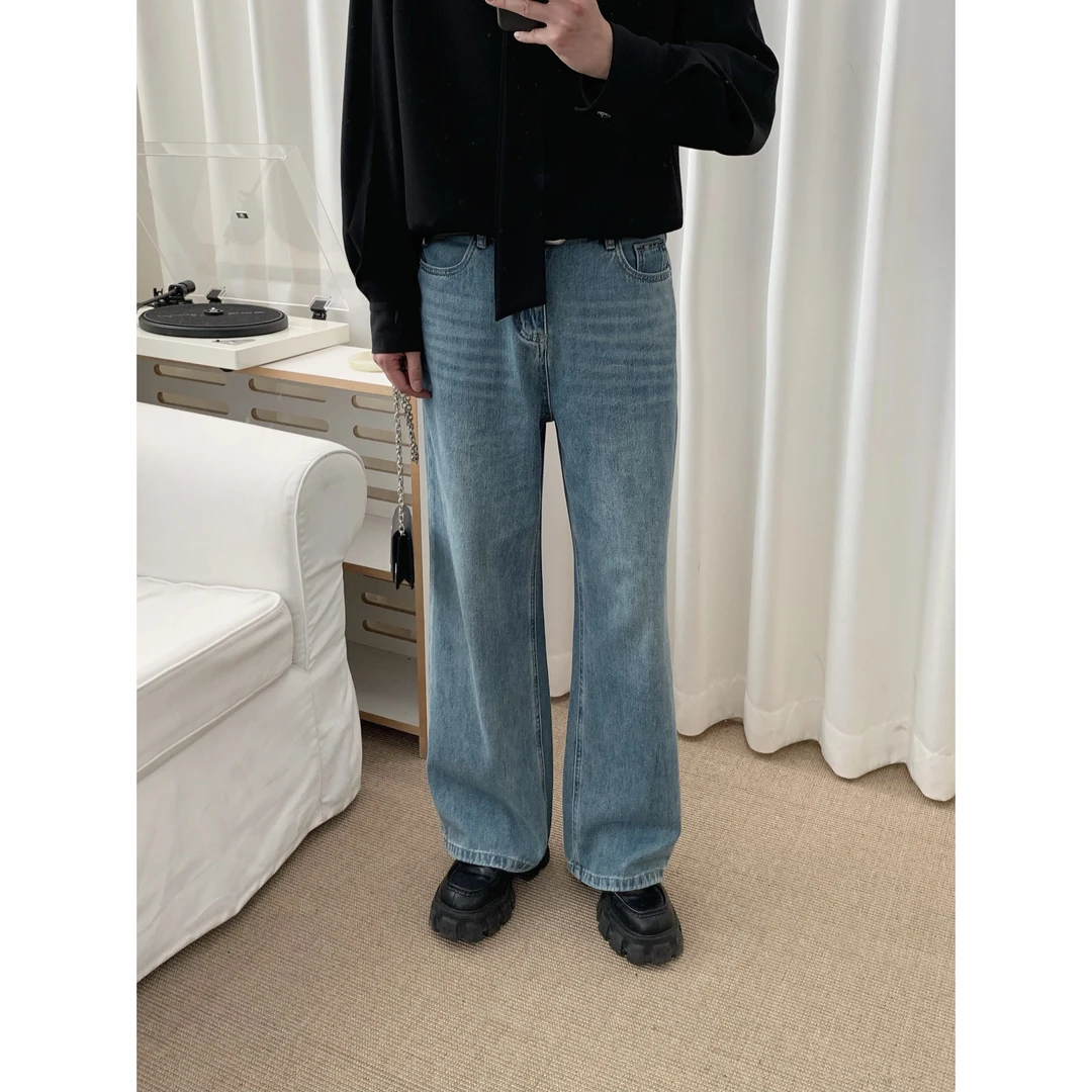 阿茶与阿古轻柔水洗复古设计感春季牛仔直筒裤A2503109